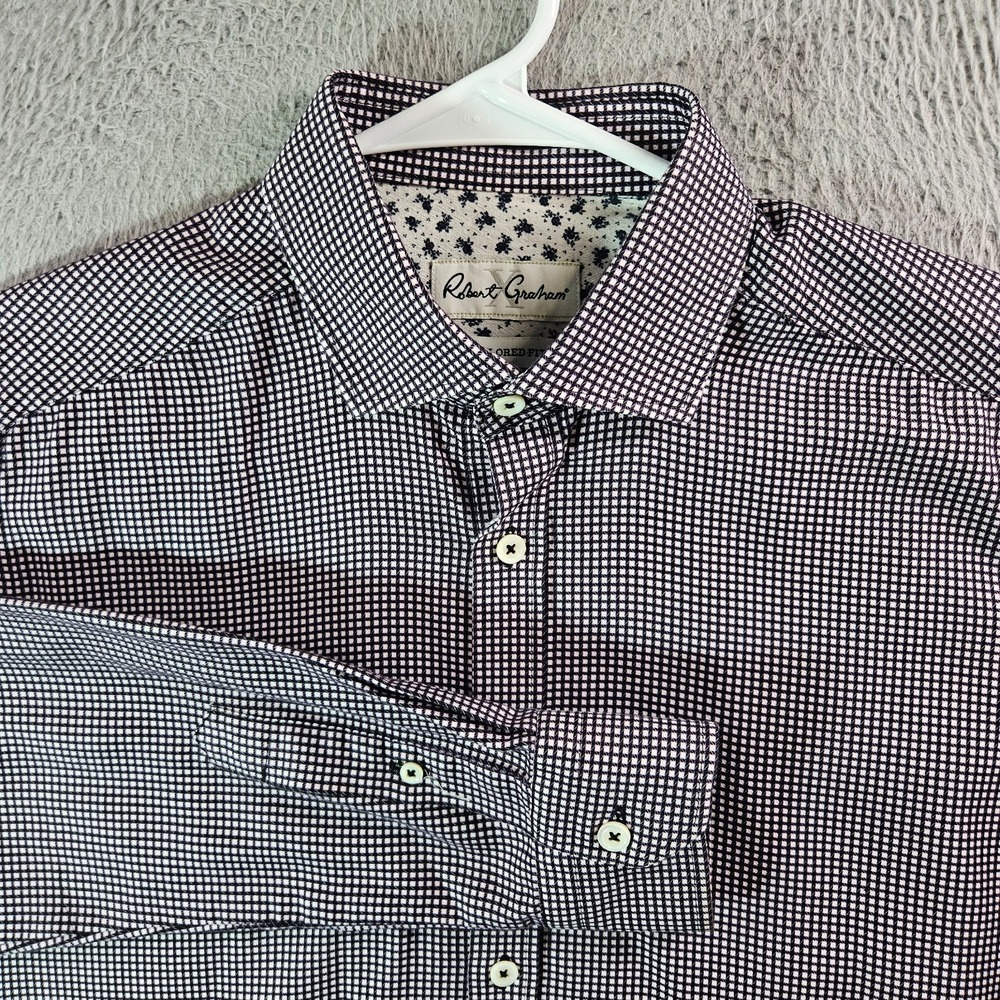 Robert Graham Shirt Men 39 15.5 Button Up Long Sleeve Black White Plaid